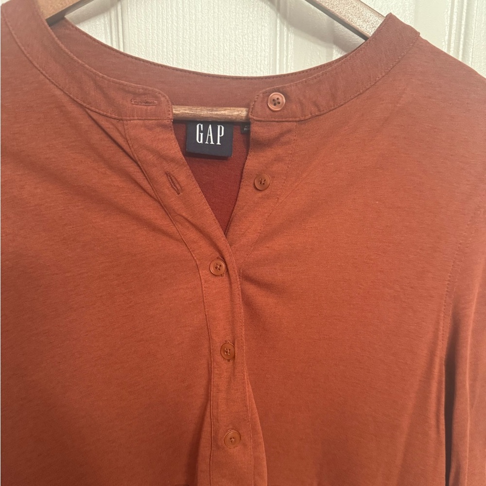 New Gap Rust Orange Tiered Button-Front Tunic Dre… - image 2
